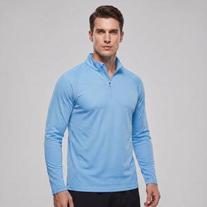 TACVASEN Waterfall Blue Long Sleeve Sun Shirt UPF 50+ Zip Fishing Running Rashguard