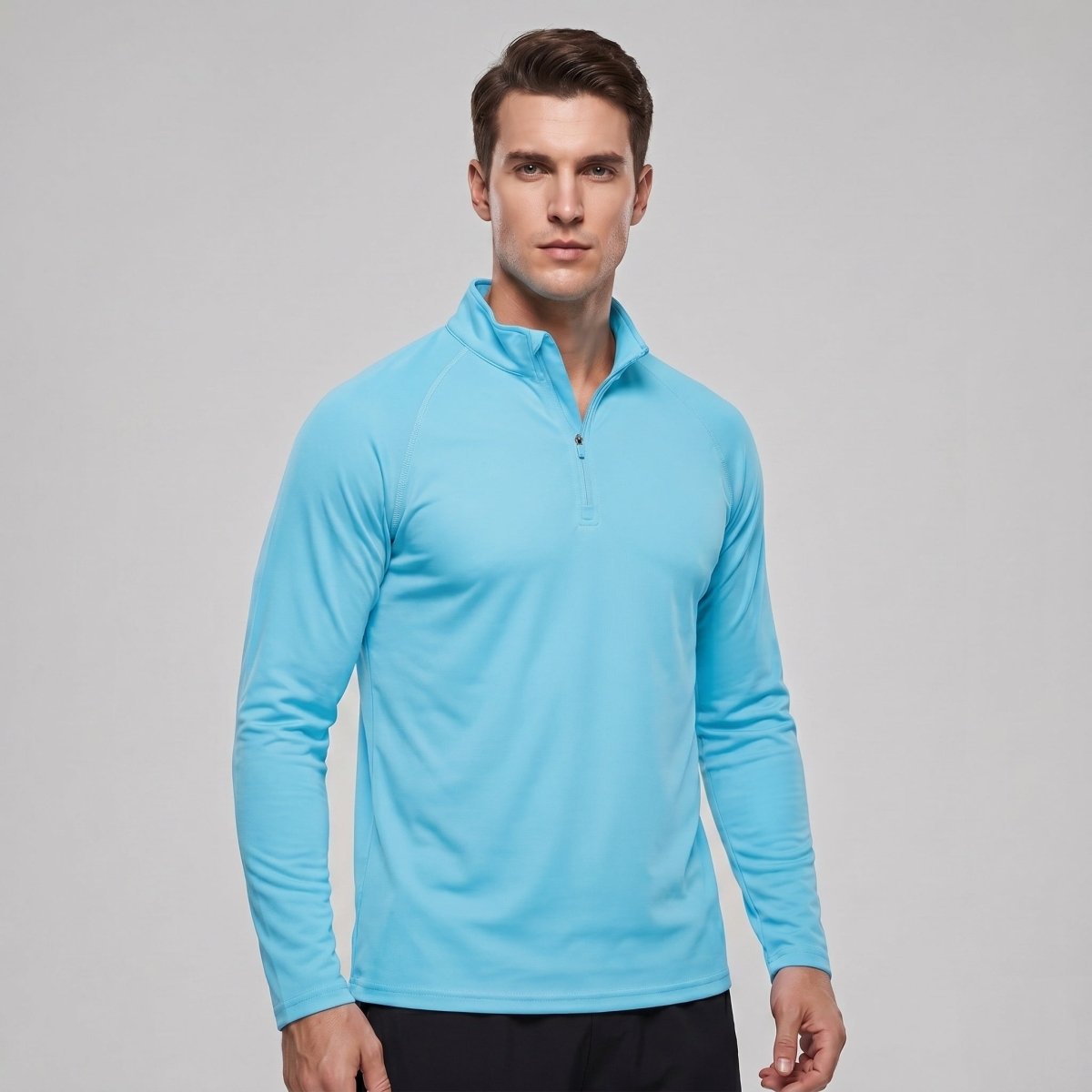 TACVASEN Light Blue Long Sleeve Sun Shirt UPF 50+ Zip Fishing Running Rashguard