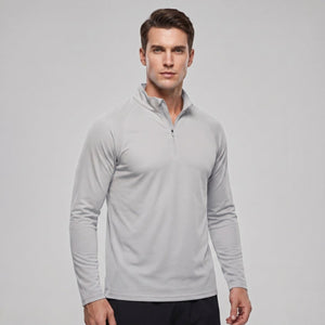 TACVASEN Light Grey Long Sleeve Sun Shirt UPF 50+ Zip Fishing Running Rashguard