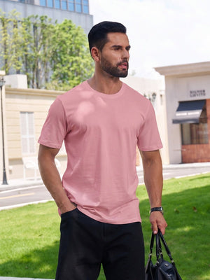 TACVASEN Grey Pink Men Plain Cotton Moisture Wicking Casual T-Shirts