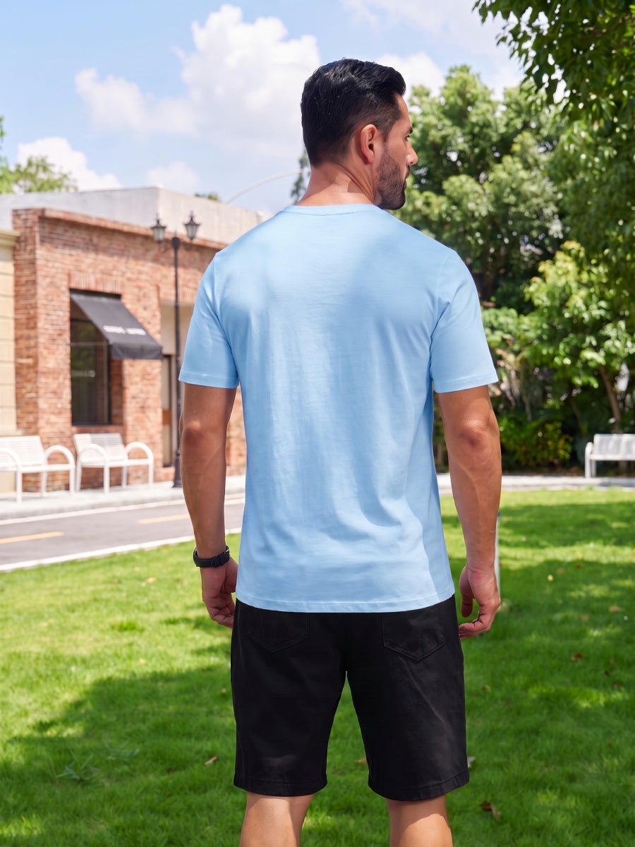 TACVASEN Waterfall Blue Men Plain Cotton Moisture Wicking Casual T-Shirts