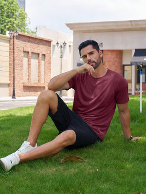 TACVASEN Wine Red Men Plain Cotton Moisture Wicking Casual T-Shirts