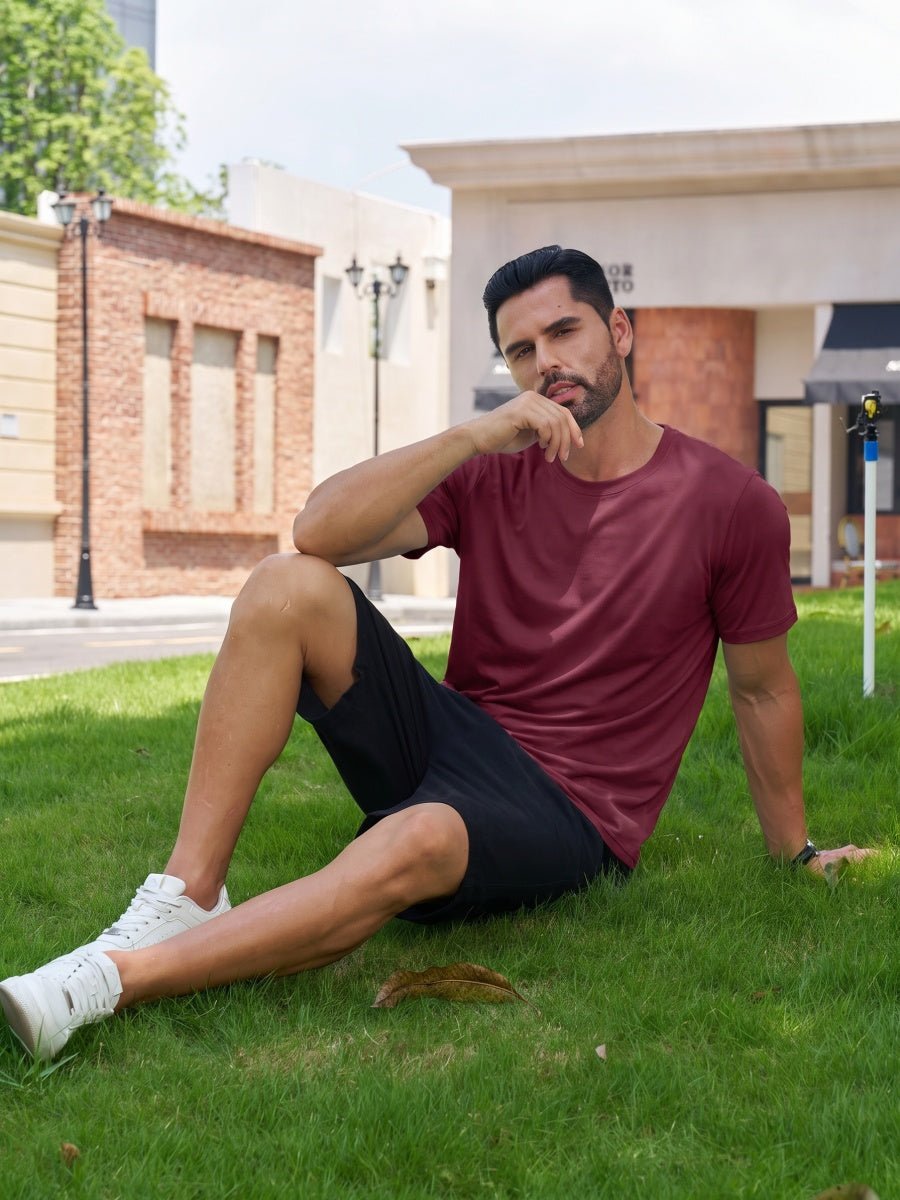 TACVASEN Wine Red Men Plain Cotton Moisture Wicking Casual T-Shirts