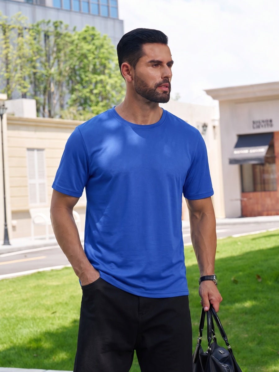 TACVASEN Bright Blue Men Plain Cotton Moisture Wicking Casual T-Shirts