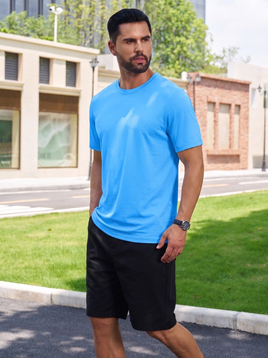 TACVASEN Azure Men Plain Cotton Moisture Wicking Casual T-Shirts
