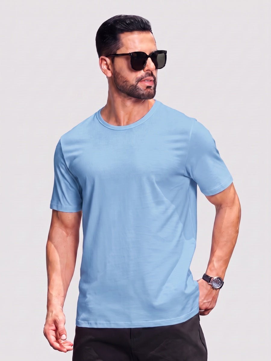 TACVASEN Waterfall Blue Men Plain Cotton Moisture Wicking Casual T-Shirts