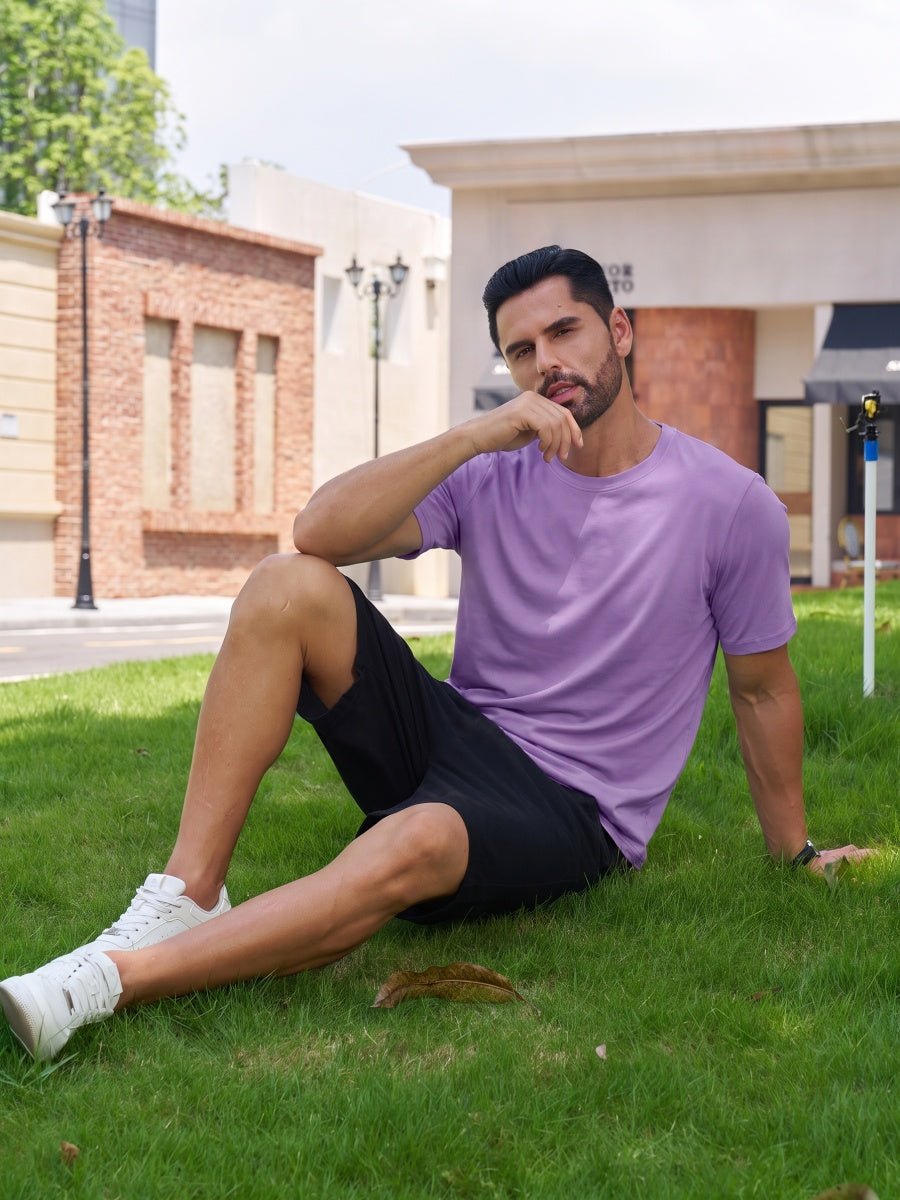 TACVASEN Light Purple Men Plain Cotton Moisture Wicking Casual T-Shirts