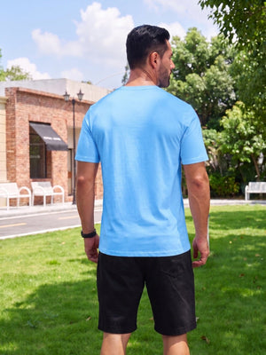 TACVASEN Azure Men Plain Cotton Moisture Wicking Casual T-Shirts