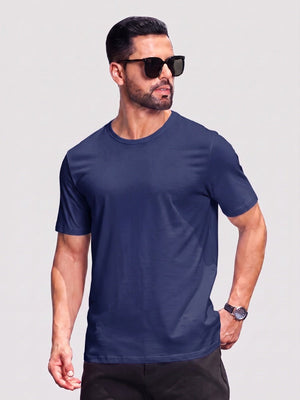 TACVASEN Navy Men Plain Cotton Moisture Wicking Casual T-Shirts