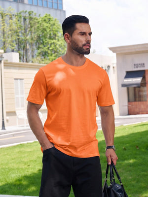 TACVASEN Orange Men Plain Cotton Moisture Wicking Casual T-Shirts
