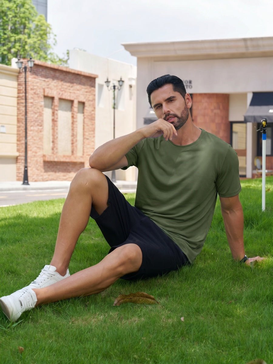 TACVASEN Army Green Men Plain Cotton Moisture Wicking Casual T-Shirts