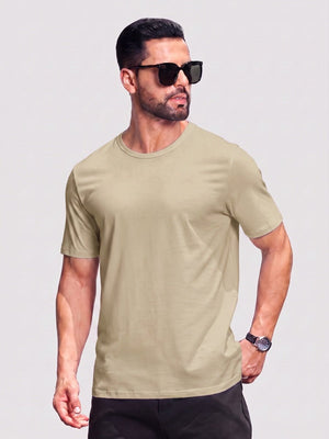TACVASEN Khaki Men Plain Cotton Moisture Wicking Casual T-Shirts