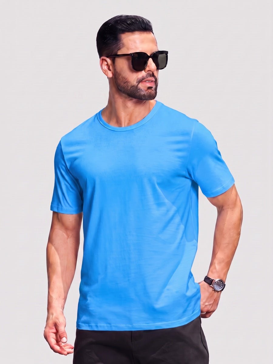 TACVASEN Azure Men Plain Cotton Moisture Wicking Casual T-Shirts