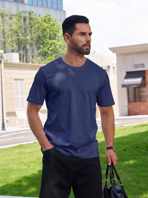 TACVASEN Navy Men Plain Cotton Moisture Wicking Casual T-Shirts