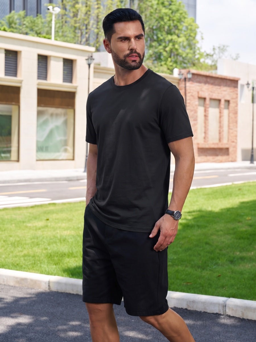 TACVASEN Black Men Plain Cotton Moisture Wicking Casual T-Shirts