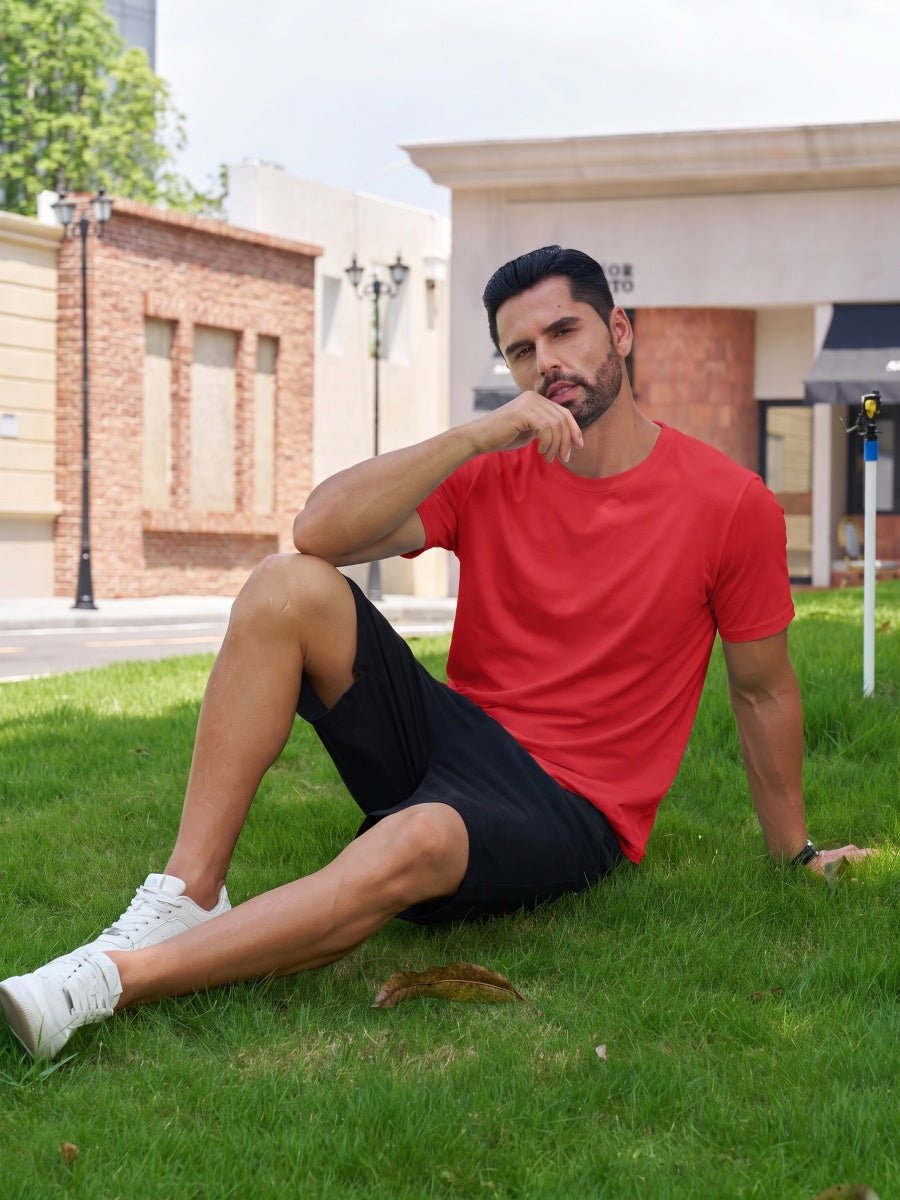 TACVASEN Tomato Red Men Plain Cotton Moisture Wicking Casual T-Shirts