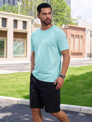 TACVASEN Light Lake Blue Men Plain Cotton Moisture Wicking Casual T-Shirts
