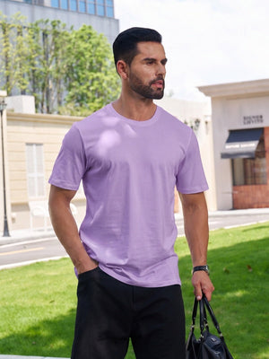 TACVASEN Light Purple Men Plain Cotton Moisture Wicking Casual T-Shirts