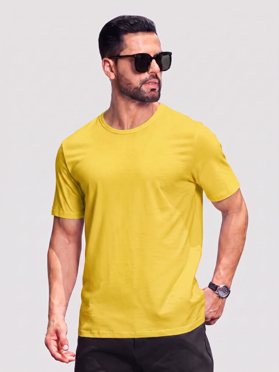 TACVASEN Yellow Men Plain Cotton Moisture Wicking Casual T-Shirts