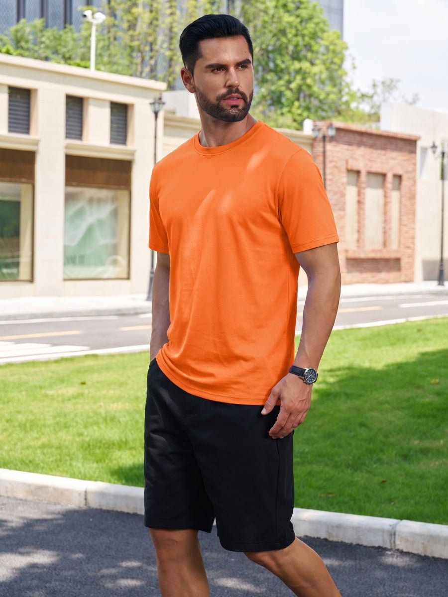 TACVASEN Orange Men Plain Cotton Moisture Wicking Casual T-Shirts