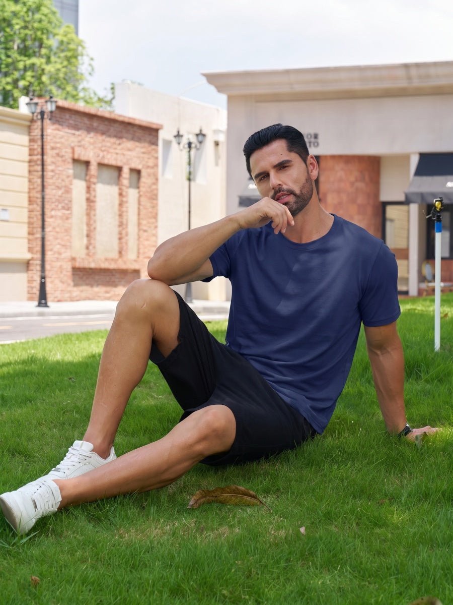 TACVASEN Navy Men Plain Cotton Moisture Wicking Casual T-Shirts
