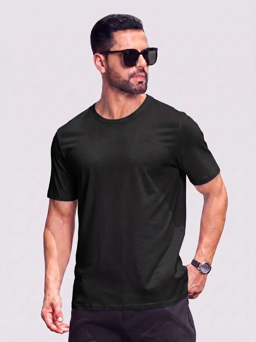 TACVASEN Black Men Plain Cotton Moisture Wicking Casual T-Shirts