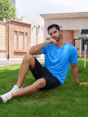 TACVASEN Azure Men Plain Cotton Moisture Wicking Casual T-Shirts