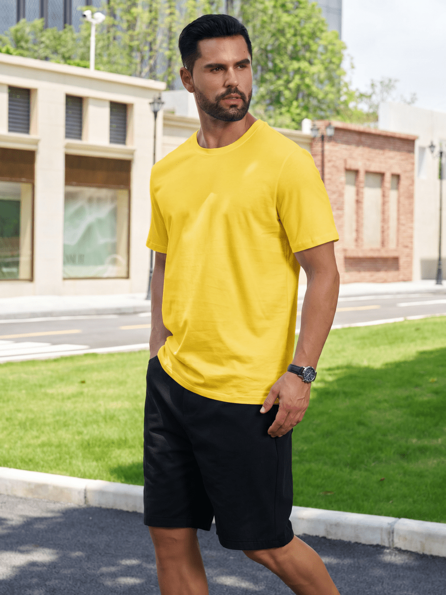 TACVASEN Yellow Men Plain Cotton Moisture Wicking Casual T-Shirts