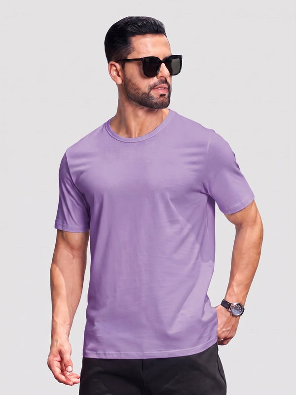 TACVASEN Light Purple Men Plain Cotton Moisture Wicking Casual T-Shirts