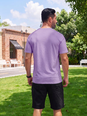 TACVASEN Light Purple Men Plain Cotton Moisture Wicking Casual T-Shirts