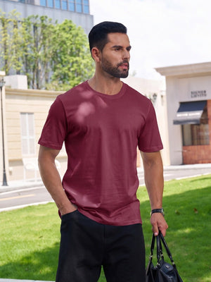 TACVASEN Wine Red Men Plain Cotton Moisture Wicking Casual T-Shirts