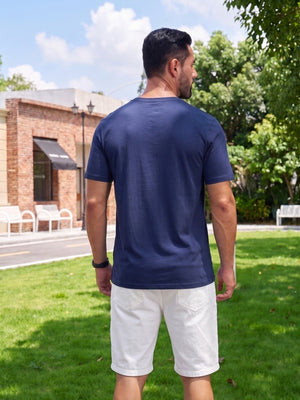 TACVASEN Navy Men Plain Cotton Moisture Wicking Casual T-Shirts