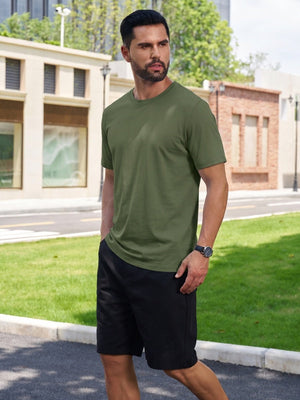 TACVASEN Army Green Men Plain Cotton Moisture Wicking Casual T-Shirts