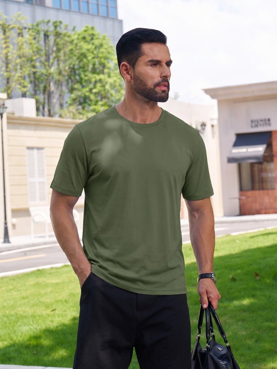 TACVASEN Army Green Men Plain Cotton Moisture Wicking Casual T-Shirts