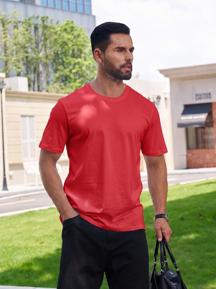 TACVASEN Tomato Red Men Plain Cotton Moisture Wicking Casual T-Shirts