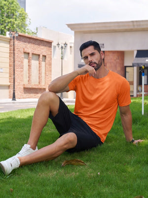 TACVASEN Orange Men Plain Cotton Moisture Wicking Casual T-Shirts