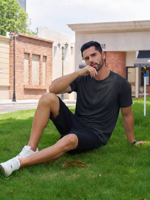 TACVASEN Black Men Plain Cotton Moisture Wicking Casual T-Shirts