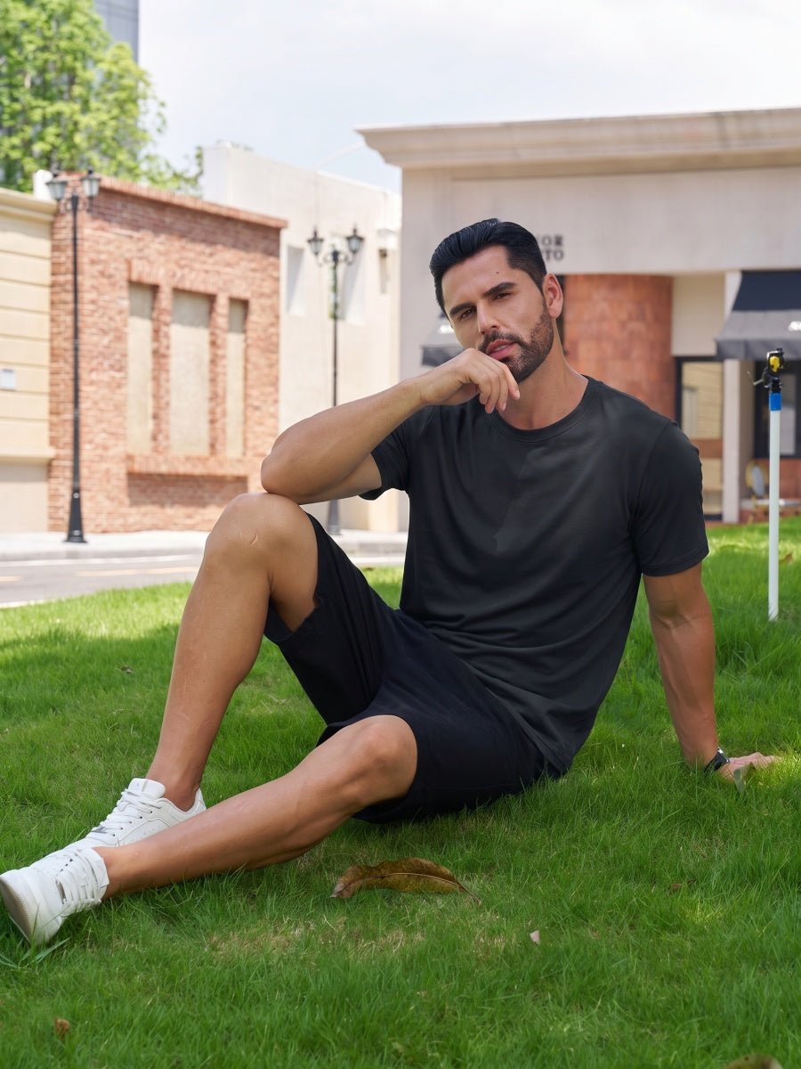 TACVASEN Black Men Plain Cotton Moisture Wicking Casual T-Shirts