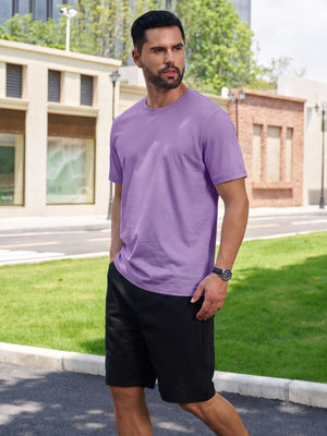 TACVASEN Light Purple Men Plain Cotton Moisture Wicking Casual T-Shirts