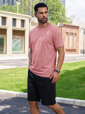 TACVASEN Grey Pink Men Plain Cotton Moisture Wicking Casual T-Shirts