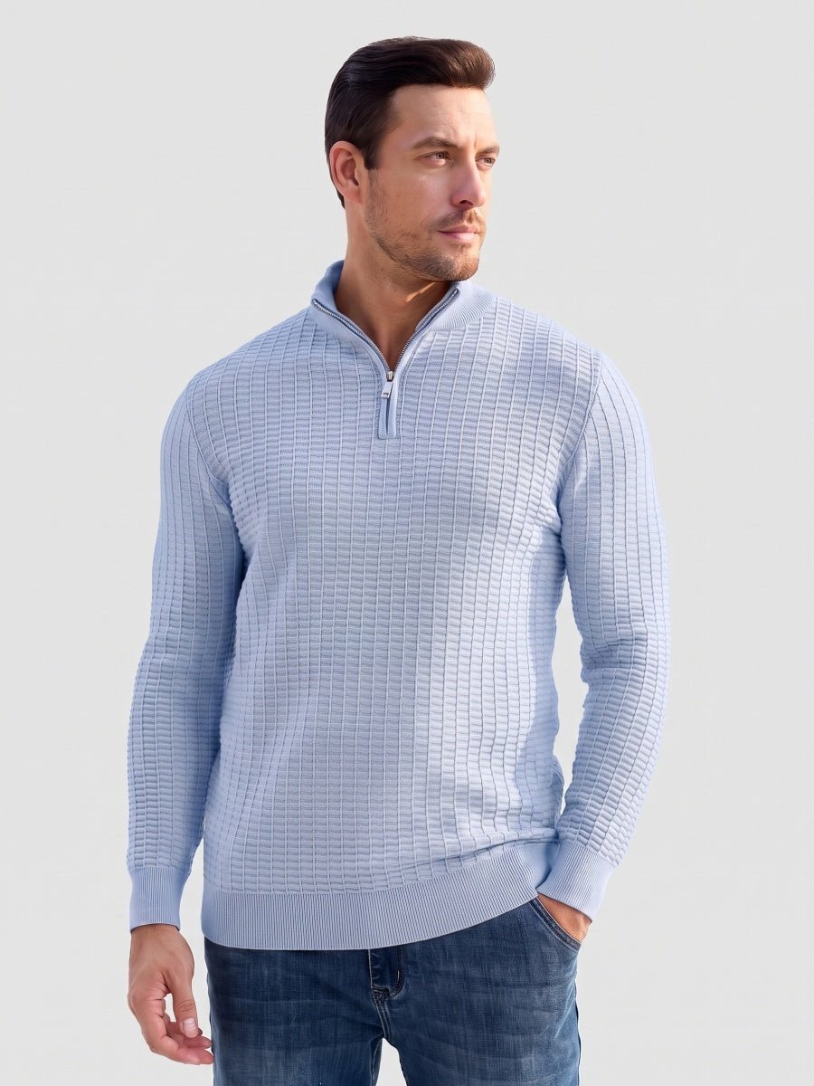 TACVASEN Light Blue Men's 1/4 Zipper Pullover Knitted Textured Sweater