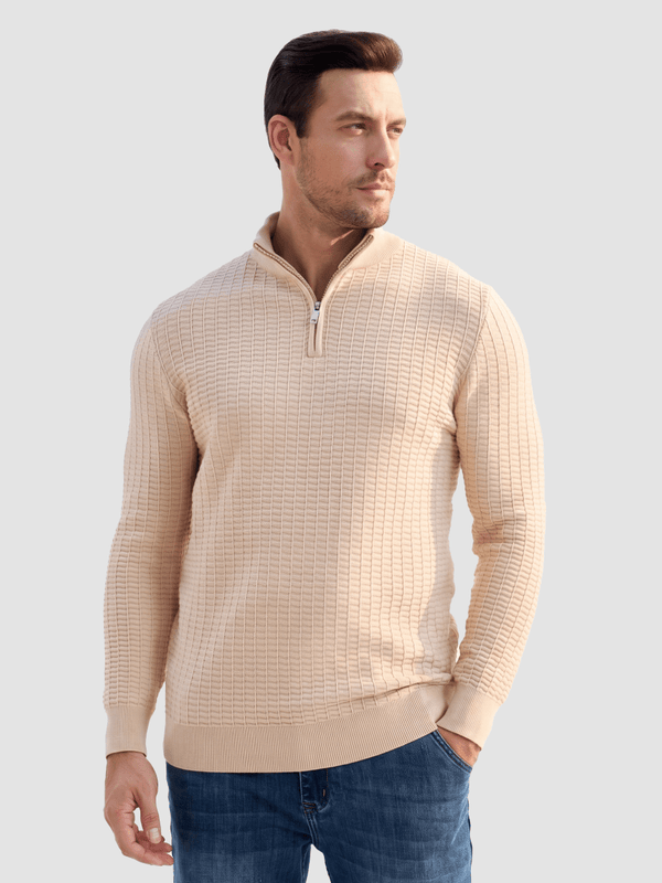 TACVASEN Apricot Men's 1/4 Zipper Pullover Knitted Textured Sweater