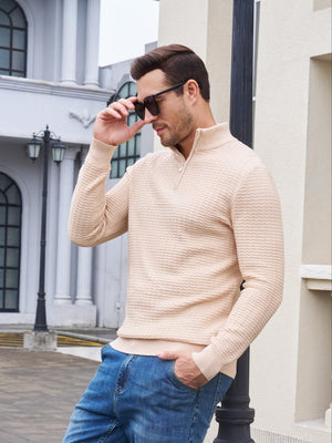 TACVASEN Apricot Men's 1/4 Zipper Pullover Knitted Textured Sweater