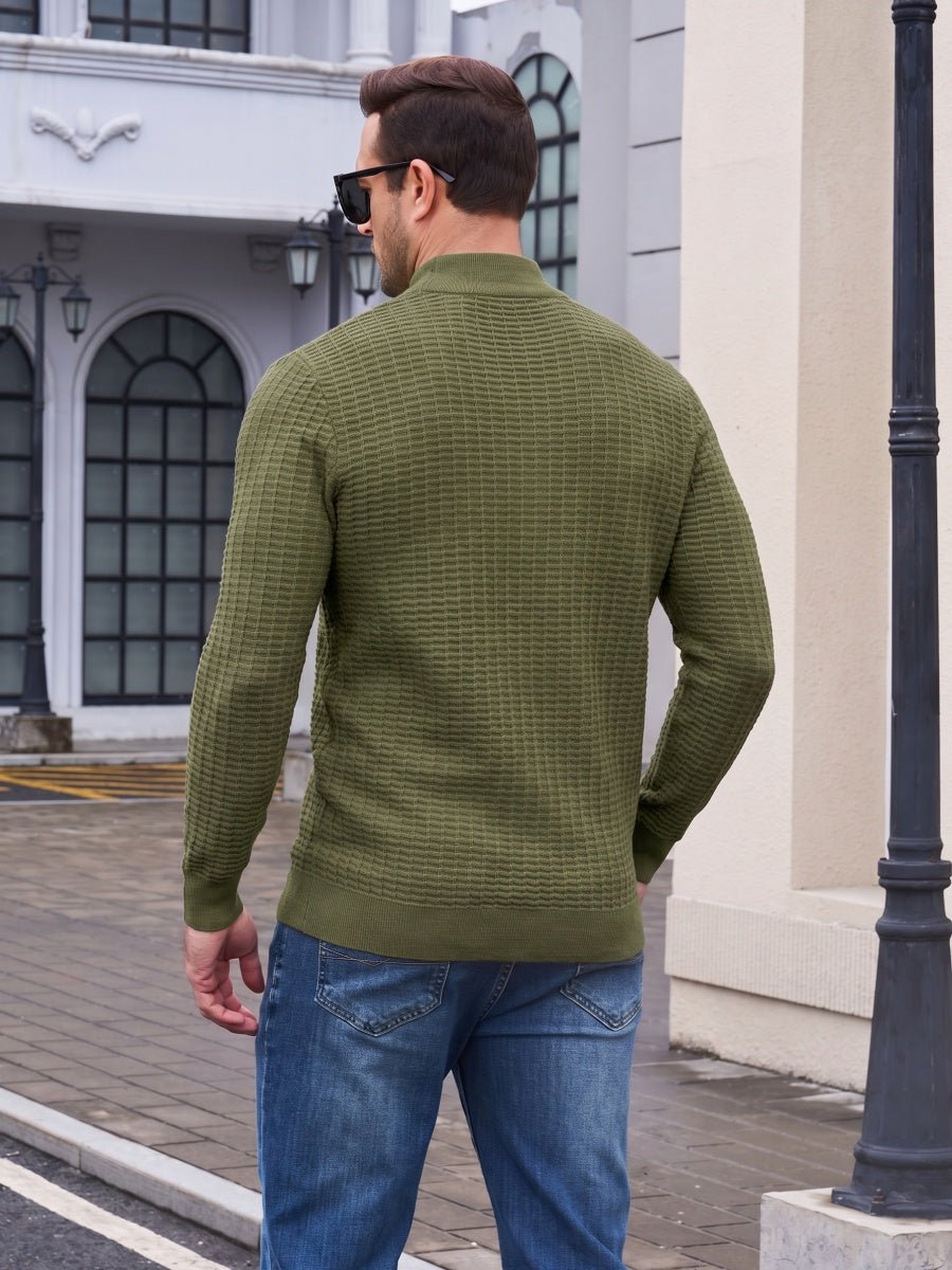 TACVASEN Army Green Men's 1/4 Zipper Pullover Knitted Textured Sweater