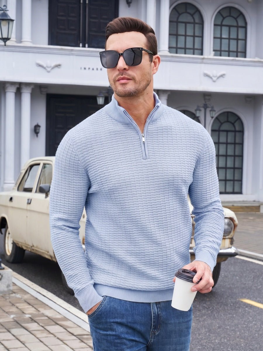TACVASEN Light Blue Men's 1/4 Zipper Pullover Knitted Textured Sweater