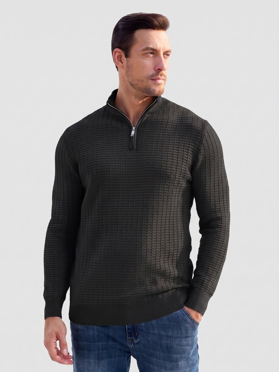 TACVASEN Black Men's 1/4 Zipper Pullover Knitted Textured Sweater