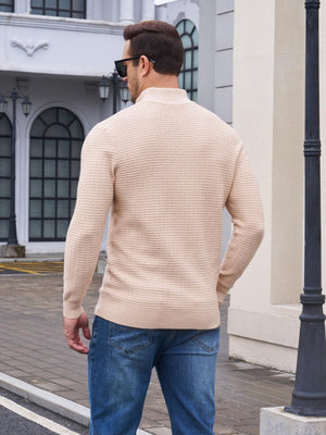 TACVASEN Apricot Men's 1/4 Zipper Pullover Knitted Textured Sweater