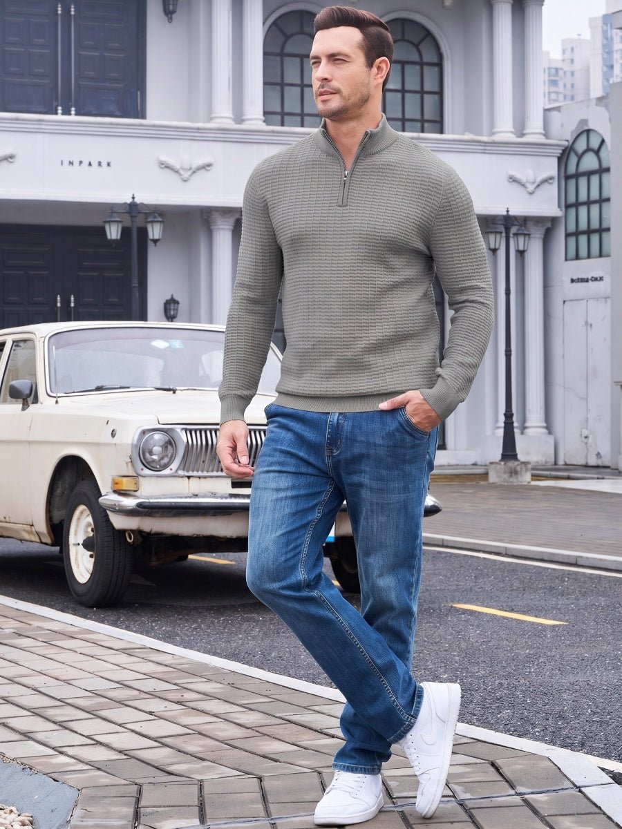 TACVASEN Dark Grey Men's 1/4 Zipper Pullover Knitted Textured Sweater