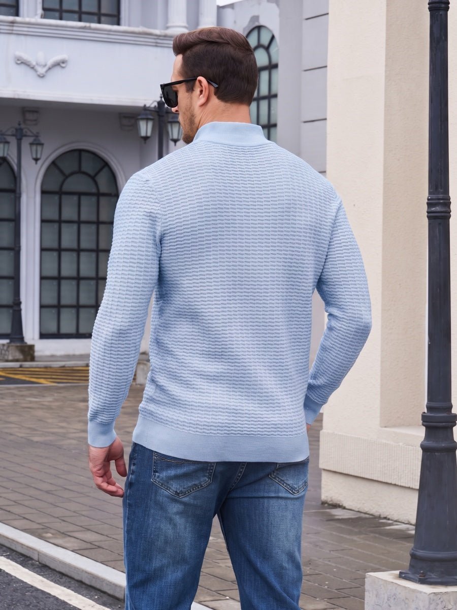 TACVASEN Light Blue Men's 1/4 Zipper Pullover Knitted Textured Sweater