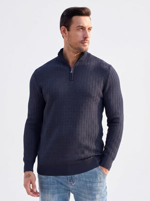 TACVASEN Navy Men's 1/4 Zipper Pullover Knitted Textured Sweater